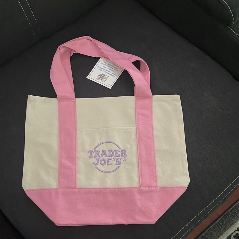 Pink and Cream Mini Canvas Tote Bag by Trader Joe’s,Limited Edition,NWT
